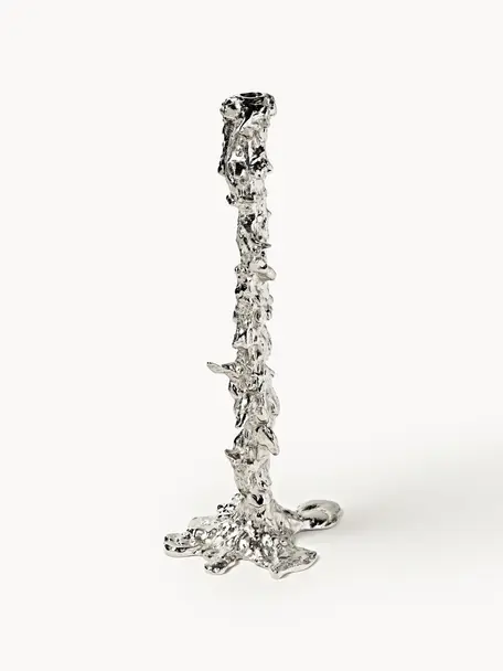 Candelabro in metallo Drip, Metallo rivestito, Argentato, Larg. 22 x Alt. 50 cm