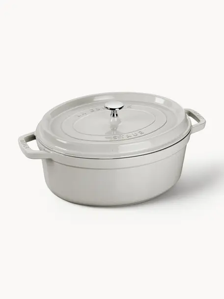 Casseruola ovale in ghisa La Cocotte, Ghisa smaltata, Grigio chiaro lucido, Larg. 38 x Alt. 17 cm, 5,5 l