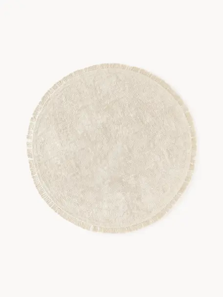 Rond katoenen vloerkleed Daya met franjes, handgetuft, Onderzijde: 70% polyester, 30% katoen, Beige, wit, Ø 200 cm (maat L)