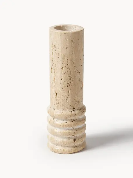 Deko-Vase Cleighton aus Travertin, Travertin, Beige Travertin, Ø 6 x H 20 cm