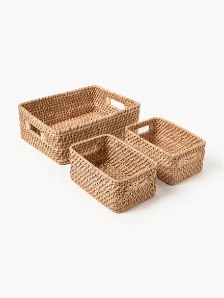 Set di 3 cesti Lurdes, Rattan, Marrone chiaro, Set in varie misure