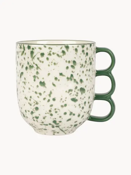 Tazas de porcelana Funny, 2 uds., Porcelana, Off White, verde oscuro, Ø 12 x Al 10 cm, 370 ml