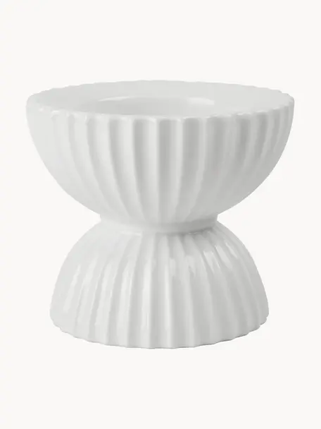 Bougeoir en porcelaine avec surface striée Tura, Porcelaine, Blanc, Ø 12 x haut. 10 cm