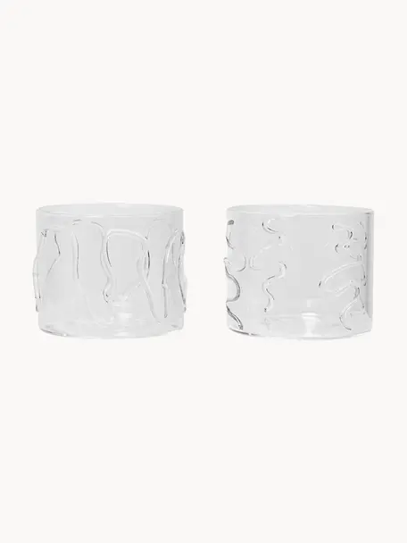 Verres à eau striés soufflés bouche Doodle, 2 élém., Verre, soufflé bouche, Transparent, Ø 8 x haut. 7 cm, 200 ml