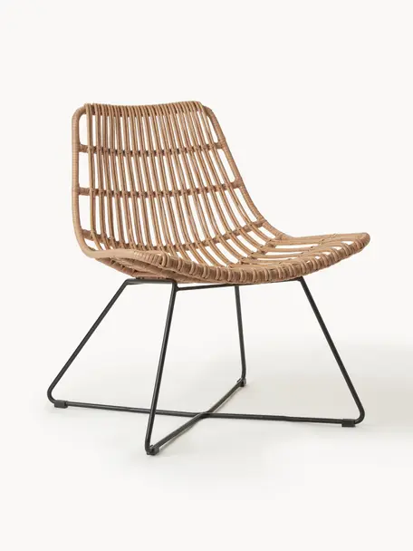 Sedia a poltrona in polirattan Costa, Seduta: intreccio in polietilene, Struttura: metallo verniciato a polv, Marrone chiaro, nero, Larg. 64 x Prof. 64 cm