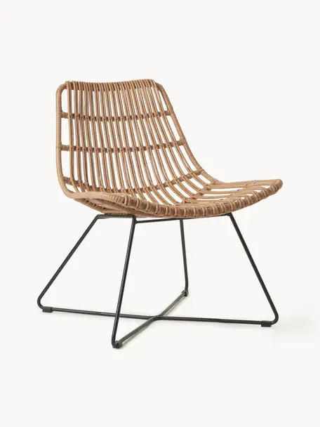 Fotel wypoczynkowy z polirattanu Costa, Stelaż: metal malowany proszkowo, Jasny brązowy, czarny, S 64 x G 64 cm