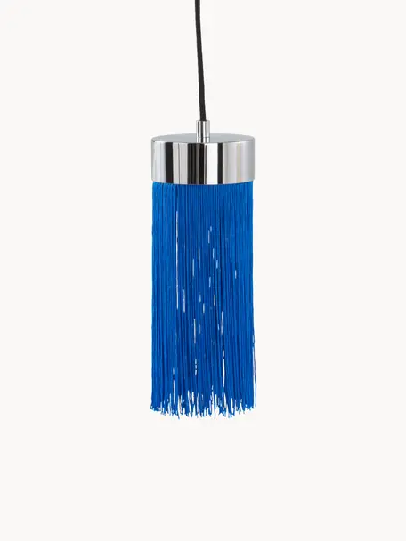 Lampada a sospensione piccola con frange Regency, Paralume: tessuto, Blu royal, Ø 10 x Alt. 26 cm