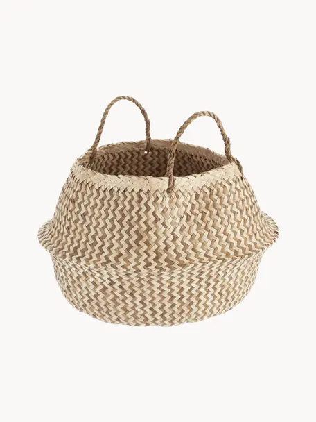 Cesta artesanal Meja, Junco marino, tejido, Beige claro, Ø 35-42 x Al 34 cm