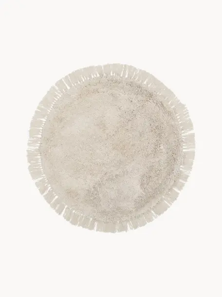 Flauschiger runder Hochflor-Teppich Dreamy mit Fransen, Flor: 100 % Polyester, Beige, Ø 150 cm (Grösse M)