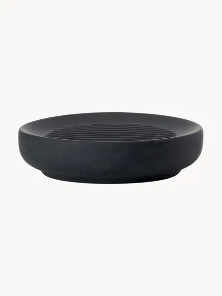 Porte-savon en porcelaine Ume, Céramique recouverte d'une surface Soft-Touch (plastique), Noir, Ø 12 x haut. 3 cm