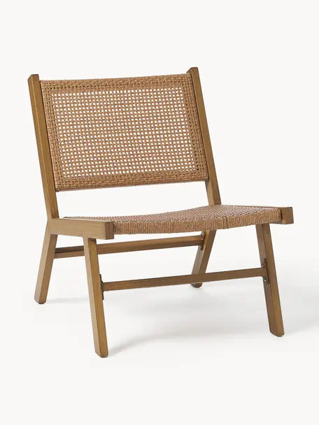 Tuin loungefauteuil Palina in houtoptiek, Frame: gepoedercoat metaal, Zitvlak: kunststoffen vlechtwerk, Bruin, B 57 x D 78 cm