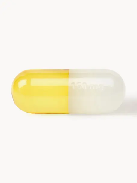 Decoratief object Pill, Polyacryl, gepolijst, Wit, citroengeel, B 17 x H 6 cm