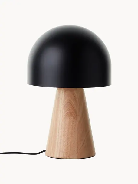 Malá stolová lampa Nalam, Čierna, svetlé drevo, Ø 20 x V 31 cm