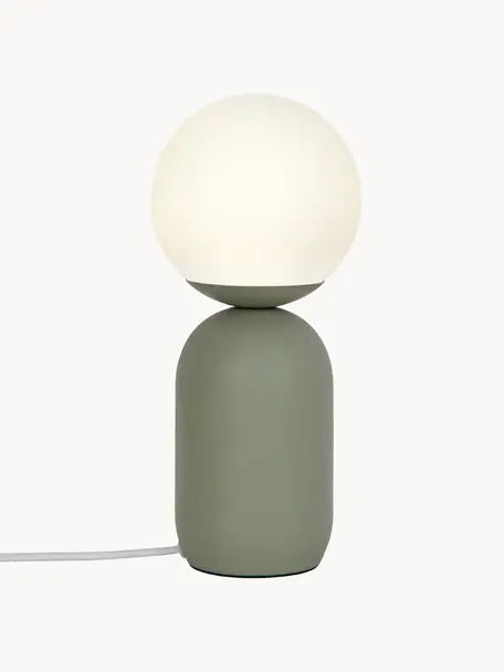 Lámpara de mesa pequeña Notti, Pantalla: vidrio soplado, Cable: cubierto en tela, Blanco, verde, Ø 15 x Al 35 cm