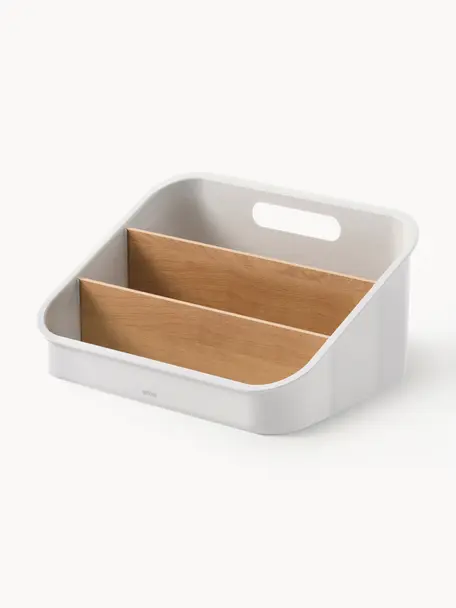 Organizer da cucina Bellwood, Struttura: plastica, Bianco opaco, legno chiaro, Larg. 26 x Alt. 13 cm