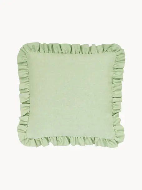 Funda de cojín con volantes Camille, 60% poliéster, 25% algodón, 15% lino, Verde menta, An 45 x L 45 cm