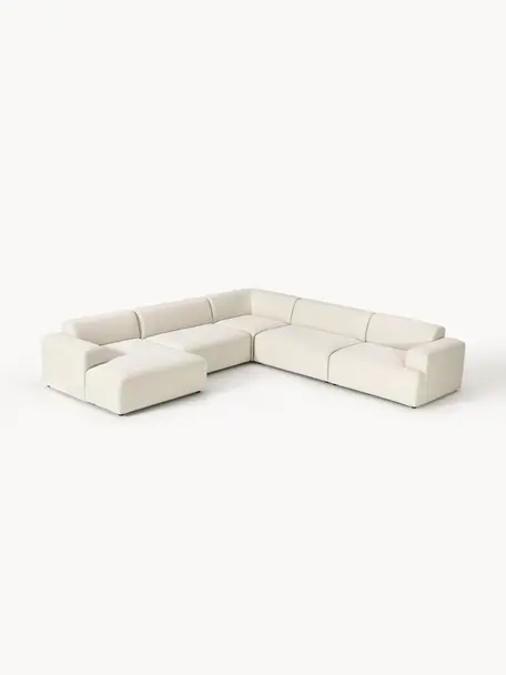 Sofá rinconera longue Melva, Tapizado: 100% poliéster Alta resis, Estructura: madera de pino y abeto ma, Patas: plástico Este producto es, Tejido blanco Off White, An 339 x F 339 cm, chaise longue derecha