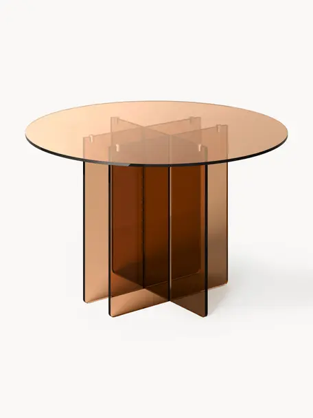 Table de salle à manger ronde en verre Anouk, Ø 120 cm, Verre, Brun, Ø 120 cm