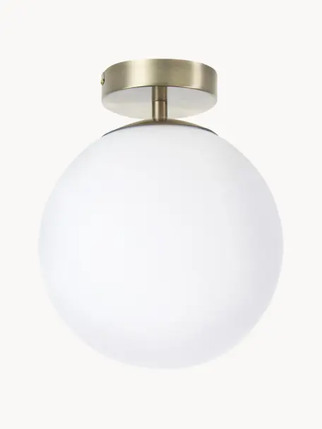 Kleine plafondlamp Hitch van glas, Lampenkap: glas, Wit, goudkleurig, Ø 25 x H 30 cm
