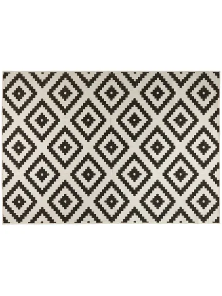 Alfombra reversible de interior y exterior Malta, Negro, crema, L 150 x An 80 cm