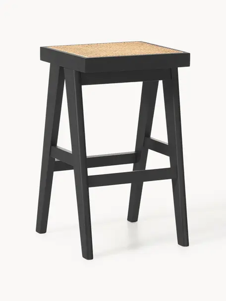 Tabouret de bar en cannage Sissi, Noir, beige clair, larg. 46 x haut. 75 cm