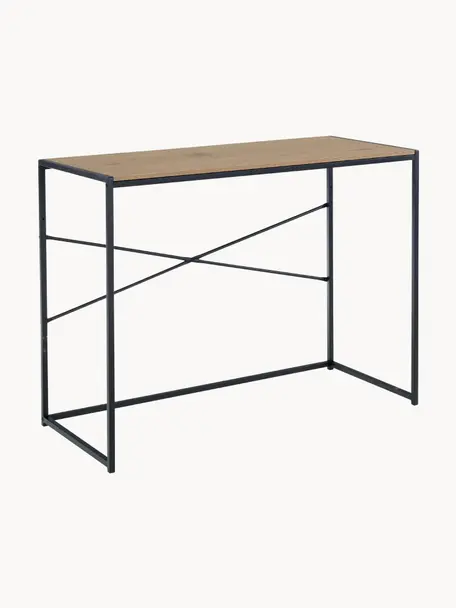 Úzky pracovný stôl Seaford, Béžová, so vzhľadom dreva, čierna, Š 100 x H 45 cm