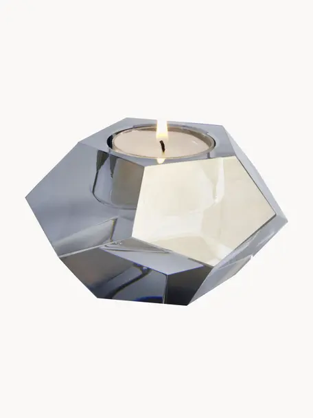Handgefertigter Teelichthalter Pentaki aus Kristallglas, Kristallglas, Hellgrau, transparent, Ø 10 x H 6 cm
