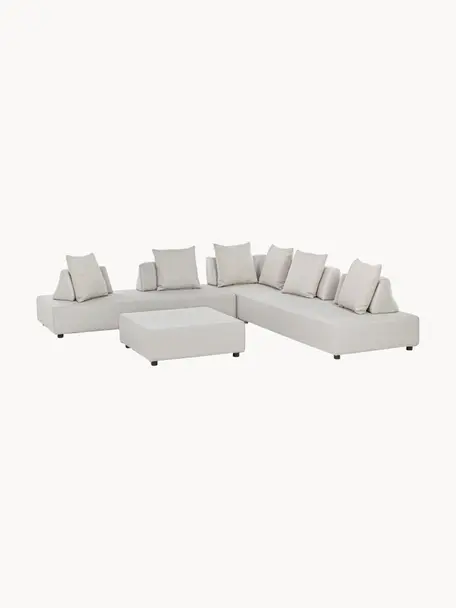 Set lounge modular para exterior Piper, 4 pzas., Tapizado: olefina (100% polipropile, Estructura: aluminio galvanizado en c, Tejido gris claro, Set de diferentes tamaños