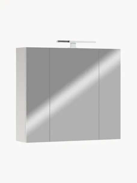 Bad-Spiegelschrank Elisa mit LED-Beleuchtung, B 76 cm, Korpus: Spanplatte, melaminbeschi, Spiegelfläche: Spiegelglas, Off White, Silberfarben, B 76 x H 71 cm