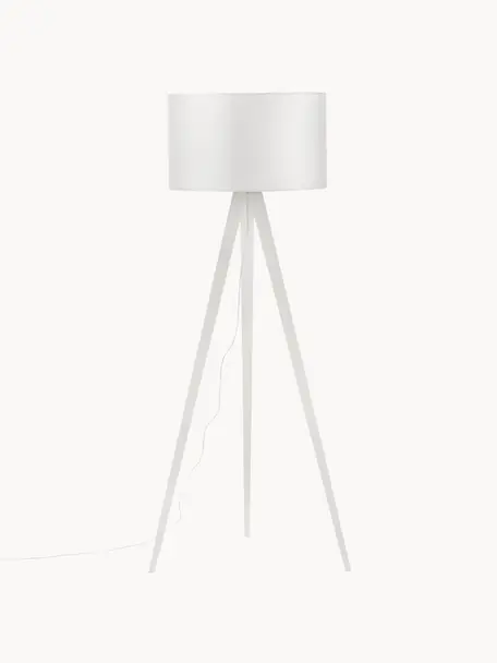 Lampa podłogowa trójnóg z litego drewna w stylu scandi Jake, Biały, Ø 60 x W 150 cm