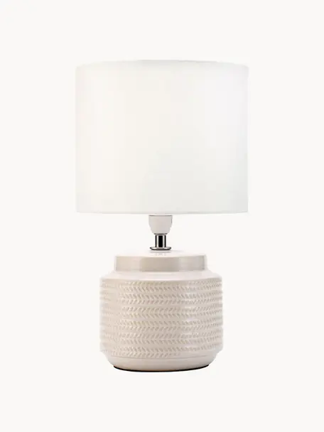 Kleine Tischlampe Bright Soul, Lampenschirm: Stoff, Lampenfuß: Keramik, Hellbeige, Off White, Ø 18 x H 30 cm