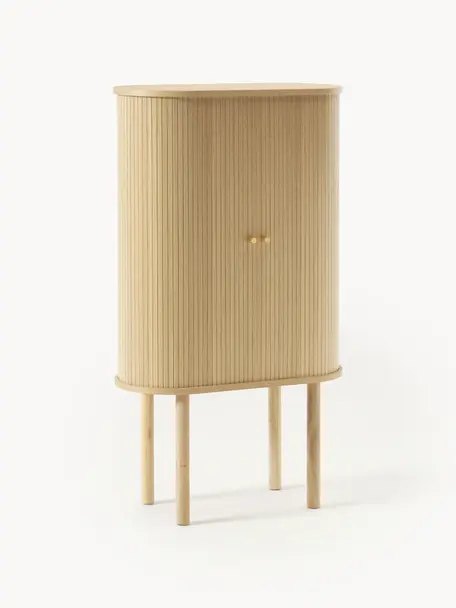 Chiffonnier acanalado Calary, Estructura: Tablero de fibra de densi, Patas: Madera maciza de roble, Madera de roble, An 75 x Al 130 cm