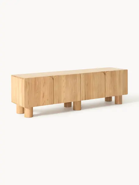 Mueble TV de madera de roble Cadi, Parte trasera: tablero de fibra de densi, Madera de roble aceitada, An 180 x Al 55 cm