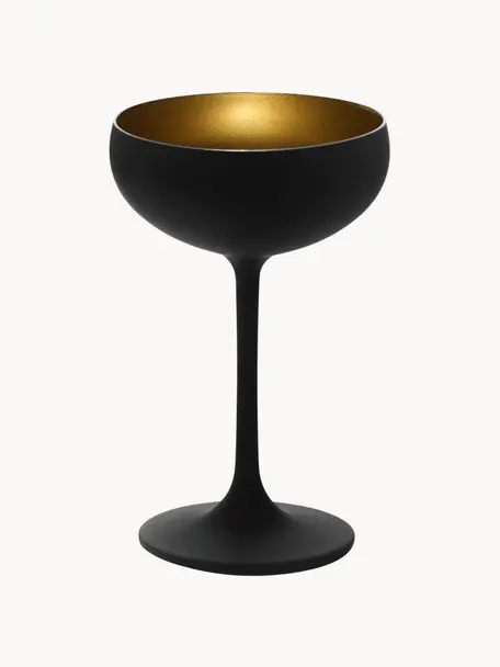 Copas pompadour de champán de cristal Elements, 6 uds., Cristal recubierto, Negro, dorado, Ø 10 x Al 15 cm, 230 ml