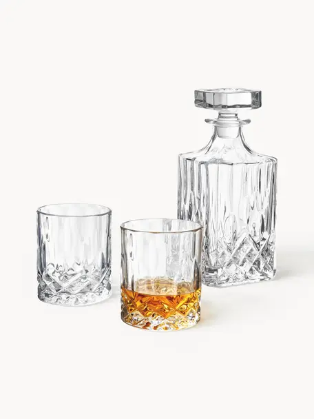 Whisky-Set George mit Kristallrelief, 3er-Set, Glas, Transparent, Set mit verschiedenen Grössen