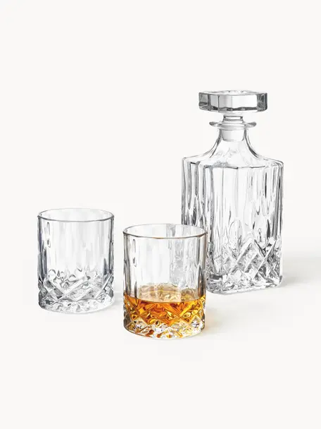 Whisky-Set George mit Kristallrelief, 3-tlg., Glas, Transparent, Set mit verschiedenen Größen