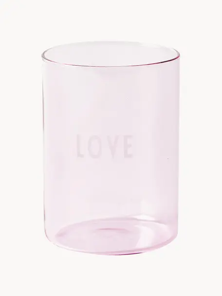 Designová sklenice s nápisem LOVE, Borosilikátové sklo, Růžová (Love), Ø 8 x V 11 cm, 350 ml