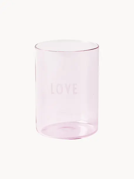 Designová sklenice s nápisem LOVE, Borosilikátové sklo, Světle růžová (Love), Ø 8 x V 11 cm, 350 ml