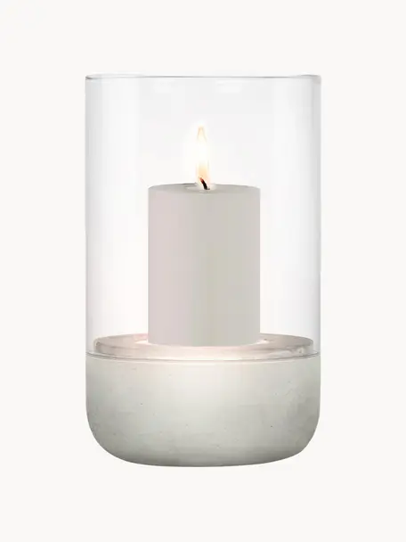 Skleněný svícen Calma, Tlumeně bílá, transparentní, Ø 12 cm, V 20 cm