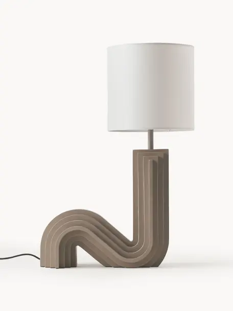 Lampada da tavolo di design Luomo, Paralume: tessuto di lino, Base della lampada: resina laccata, Bianco latteo, taupe, Ø 24 x Alt. 61 cm