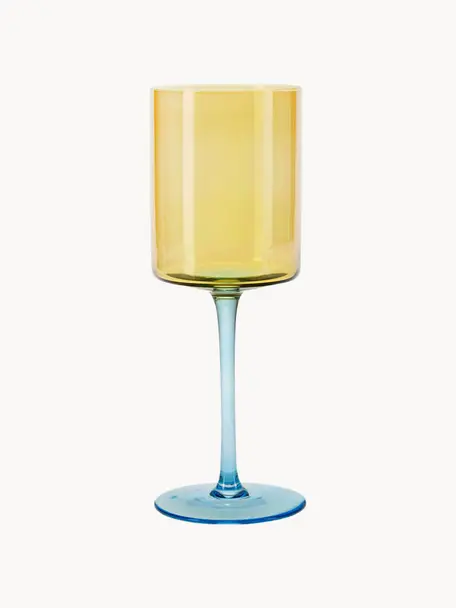 Verres à vin Lilly, 2 pièces, Verre, Jaune, bleu ciel, Ø 9 x haut. 24 cm, 430 ml