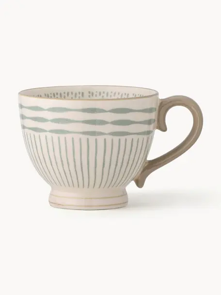 Handgefertigte Tasse Maple, Steingut, Salbeigrün, Hellbeige, Ø 11 x H 9 cm, 420 ml