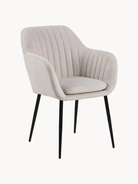 Sametová židle s područkami a kovovými nohami Emilia, Světle béžová, černá, Š 57 cm, H 59 cm