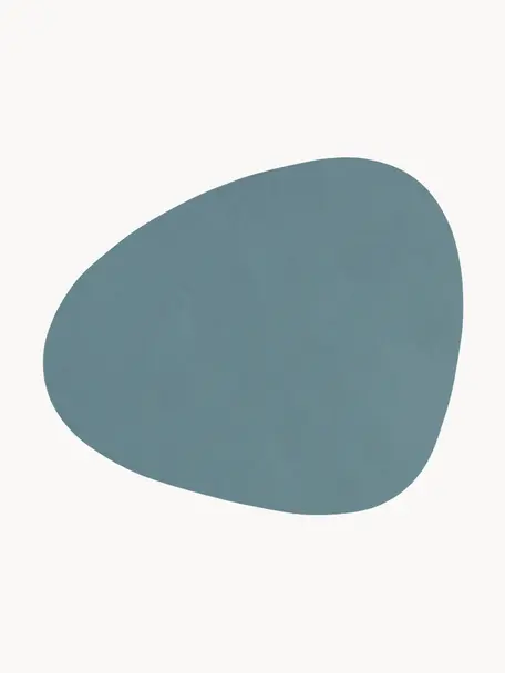 Asymmetrische Leder-Untersetzer Curve, 4 Stück, Leder, Gummi, Hellblau, B 11 x L 13 cm