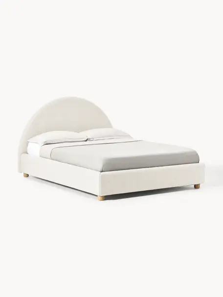 Cama tapizada Ebba, con espacio de almacenamiento, Tapizado: 100% polipropileno Alta r, Patas: metal con pintura en polv, Patas: madera de pino macizo Est, Tejido beige claro, An 160 x L 200 cm