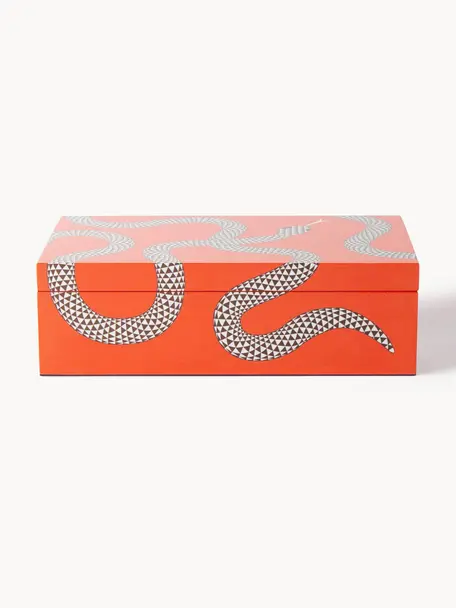 Ručne vyrobená úložná škatuľa Eden, Lakované drevo, Oranžová, biela, Š 25 x H 15 cm