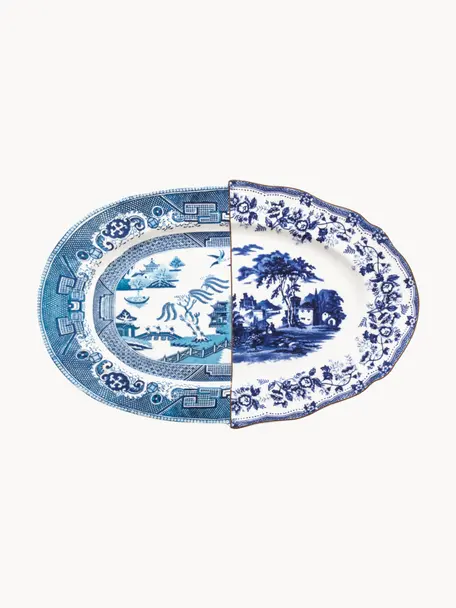 Ručne vyrobená servírovací tanier Hybrid, Čínsky porcelán, Modrá, biela, Š 25 x V 3 cm