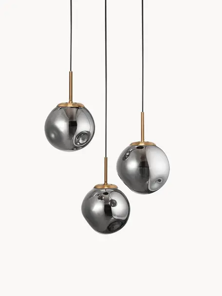 Cluster hanglamp Spada van glas, Lampenkap: glas, Decoratie: gecoat aluminium, Goudkleurig, grijs, Ø 40 x H 28 cm