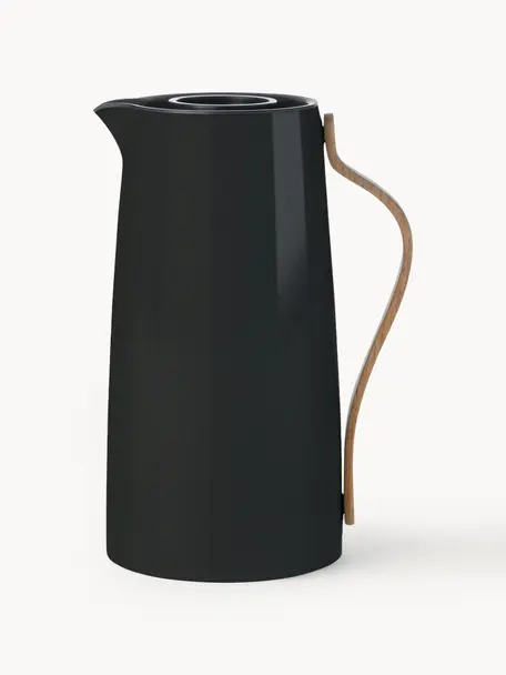 Termo Emma, 1.2 L, Estructura: acero inoxidable, Asa: madera de haya, Negro brillante, 1,2 L