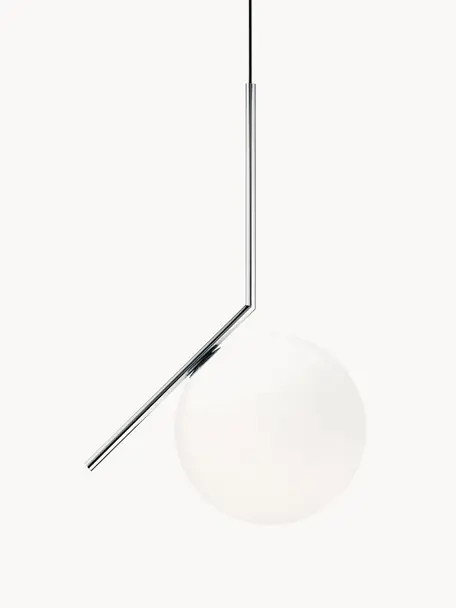 Suspension soufflée bouche IC Lights, haut. 70 cm, Argenté, blanc, larg. 36 x haut. 70 cm